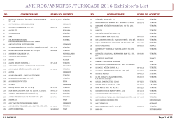 ANKIROS/ANNOFER/TURKCAST 2016 Exhibitor`s List