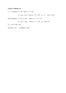 USEFUL FORMULAS − coordinates: ⃗ = ⃗ where = ̇