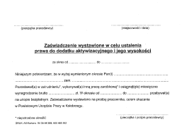 Zaświadczenie wystawione w celu ustalenia prawa do dodatku