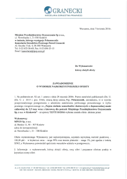 Informacja o wyborze najkorzystniejszej oferty