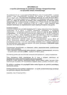 Informacja Burmistrza Zawadzkiego o wyniku pierwszego