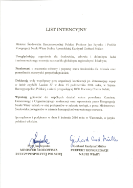 Page 1 LIST INTENCYJNY Minister Środowiska Rzeczypospolitej