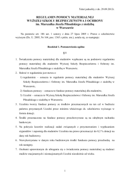 Regulamin pomocy materialnej – tekst jednolity z dn. 29 09 2012 r.