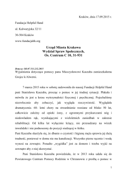 Wyjaśnienia dotyczące pomocy panu Mieczysławowi Kaszuba, a