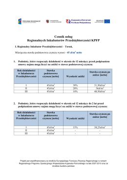 Cennik usług Regionalnych Inkubatorów Przedsiębiorczości KPFP