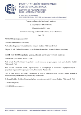 Program ogólnopolskiej konferencji naukowej pt. Geopolityka w XX i