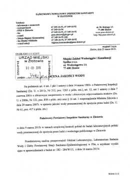 Wyniki jakości wody - Złotów, Urząd Miasta