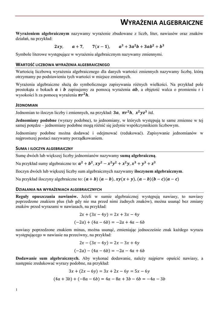 Test Wyrażenia Algebraiczne Klasa 7 Sprawdzian Z Matematyki Klasa 7 Dział 4 Wyrażenia Algebraiczne - Mądry
