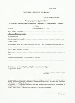 PODANIE O PRZYJĘCIE DO SZKOŁY