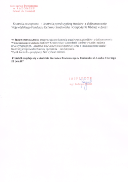 Informacja z kontroli przed wypłatą z dofinansowania
