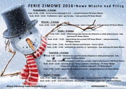 FERIE ZIMOWE 2016-Nowe Miasto nad Pilicą Poniedziałek – 1 lutego