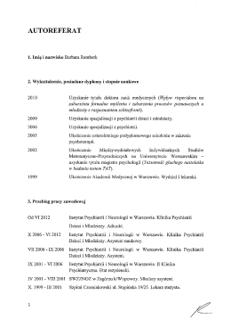 Autoreferat Barbara Remberk - Instytut Psychiatrii i Neurologii