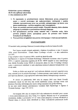 Kolokwium z prawa rodzinnego dla II roku aplikacji radcowskiej w