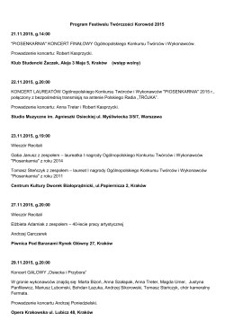 Program Festiwalu Twórczości Korowód 2015 21.11.2015, g.14:00
