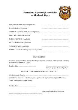 Formularz Rejestracji zawodnika w Akademii Tigers