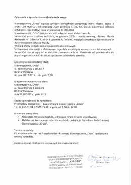 Ogłoszenie o sprzedaży samochodu osobowego Stowarzyszenie