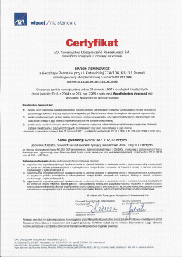 Certyfikat AXA 2015-2016 Gwarancja