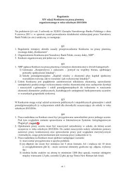 Regulamin XIV edycji Konkursu na pracę pisemną organizowanego