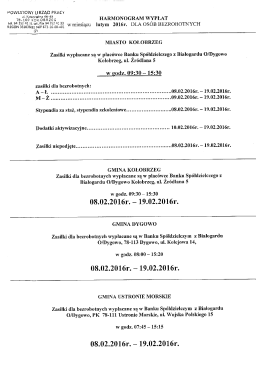 Harmonogram wypłat - Powiatowy Urząd Pracy w Kołobrzegu