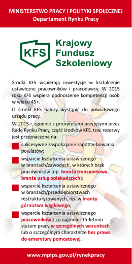 MINISTERSTWO PRACY I POLITYKI SPOŁECZNEJ Departament