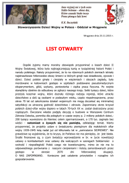 LIST OTWARTY - Stowarzyszenie Dzieci Wojny w Polsce