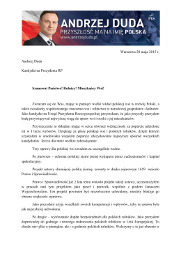 Zobacz list Andrzeja Dudy do rolników