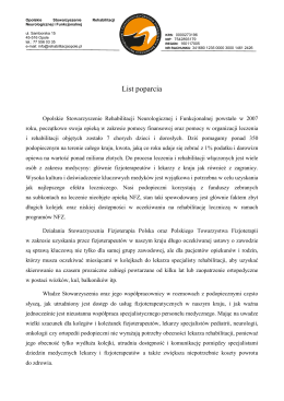 List poparcia - Stowarzyszenie Fizjoterapia Polska