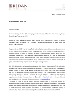 List Zarządu Redan do Akcjonariuszy 2014