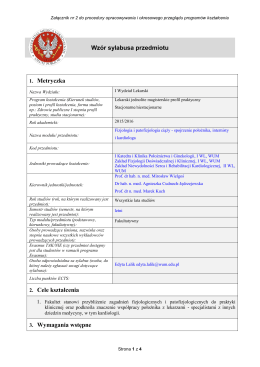 Wzór sylabusa przedmiotu 1. Metryczka 2. Cele kształcenia 3