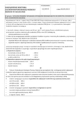 Zarządzenie Rektora z dnia 30.09.2015 dotyczące wysokości