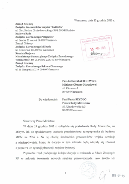 20151215 Pismo do Ministra Obrony Narodowej
