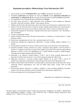 Regulamin porządkowy Białostockiego Testu Informatyków 2015