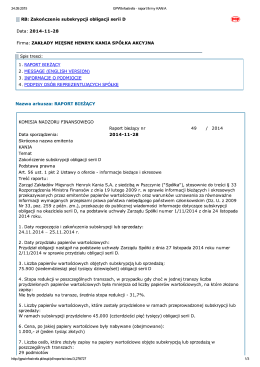 Zakończenie subskrypcji obligacji serii D (28/11