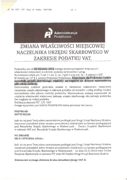 Zmiana właściwości miejscowej naczelnika Urzędu Skarbowego w