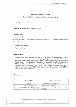 TAURON Dystrybucja SA Karta Aktualizacji Nr 1/2015 Instrukcji