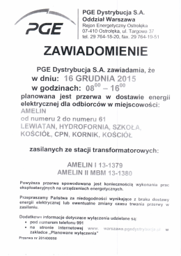 przerwa w dostawie energii elektrycznej