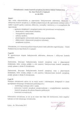 Oświadczenie o stanie kontroli zarządczej dyrektora Szkoły