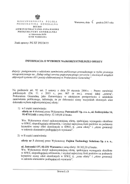 Informacja o wyborze najkorzystniejszej oferty