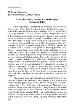 O Władysławie Syrokomli w kontekście jego nieznanych listów