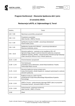 Program Konferencji – Ekonomia Społeczna dziś i jutro 15 września