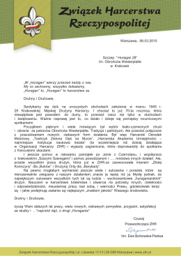List od Przewodniczącej ZHR hm. Ewy Borkowskiej