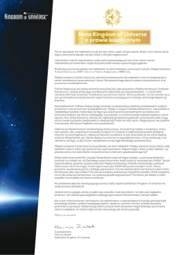 Nota Kingdom of Universe o prawie kosmicznym