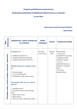 Program profilaktyczno-wychowawczy ŚŚPW w Zubrzyku, 2015