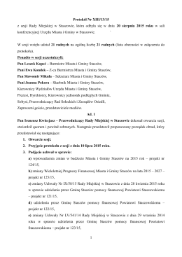 Protokół Nr XIII/13/15 z sesji Rady Miejskiej w Staszowie, która