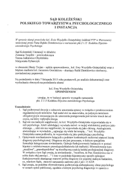 Orzeczenie Sądu Koleżeńskiego I instancji