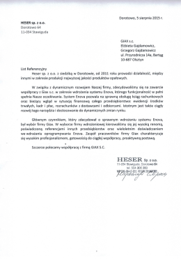 Dorotowo, 5 sierpnia 2015 r. HESER sp. z 0.0. Dorotowo 64