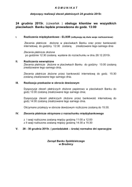 Komunikat rozliczenia 24.12.2015r.