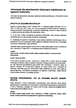 Informacje dla absolwentów dotyczące odpłatności za egzamin