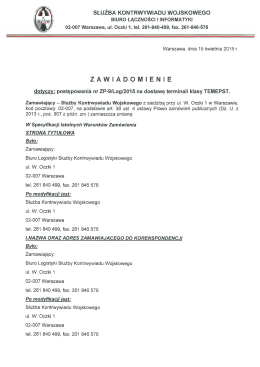 Zawiadomienie o zmianach - Służba Kontrwywiadu Wojskowego