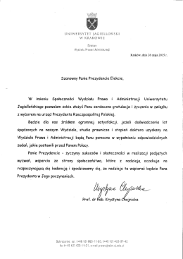 Szanowny Panie Prezydencie Elekcie, W imieniu Społeczności